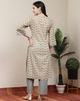Ethnic Motif Printed Cotton Blend Straight Kurta Set with Chevron Palazzo
