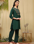 Embroidered Rayon Kurta Set with Stitch-Detailed Palazzo