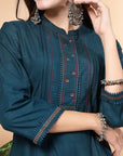 Thread Embroidered Straight Kurta Set with Lace Yoke & Palazzo