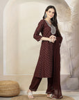 Geometric Foil Printed Poly Viscose Kurta Set with Palazzo & Dupatta