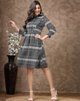 Floral Printed Poly Georgette Flared Dress with Mandarin Collar