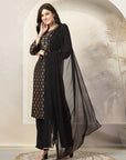 Floral Printed Poly Viscose Kurta Set with Zari Embroidery & Dupatta