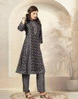 Floral Printed A-Line Modal Chanderi Kurta Set with Zari Embroidery