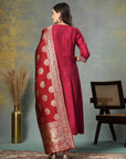 Solid Flared Silk Kurta Set with Banarasi Jacquard Dupatta