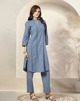 Solid A-Line Cotton Linen Kurta Set with Palazzo & Pockets