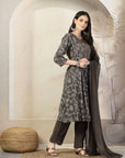 Bandhani Printed A-Line Modal Chanderi Kurta Set with Palazzo & Chiffon Dupatta