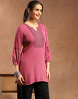 Viscose Rayon Kurti with Lace Neck and Bishop Sleeves