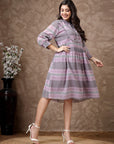 Floral Printed Poly Georgette Flared Dress with Mandarin Collar