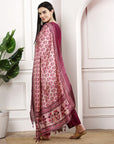 Solid Poly Silk A-Line Kurta Set with Khadi Silk Printed Dupatta