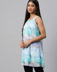 Abstract Printed Flared Longline Poly Chiffon Top