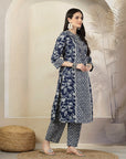 Floral Printed Cotton A-Line Kurta with Embroidery & Palazzo Set