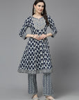 Ethnic Motif Printed A-Line Cotton Kurta Set