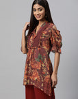 Floral Printed Flared Poly Chiffon Top