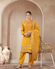 Woolen Jacquard Embroidered Kurta Set with Wool Dupatta
