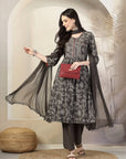 Bandhani Printed A-Line Modal Chanderi Kurta Set with Palazzo & Chiffon Dupatta