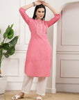 Printed Straight Cotton Kurta & Solid Palazzo Set