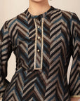 Stripe Printed A-Line Poly Viscose Kurta Set with Zari Embroidery