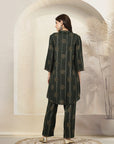 Floral Stripe Printed Rayon Kurta Set with Sequin Work