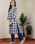 Maple Leaf Printed A-Line Cotton Kurta Set with Palazzo