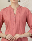 Solid A-Line Cotton Linen Kurta Set with Palazzo & Pockets