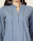 Solid A-Line Cotton Linen Kurta Set with Palazzo & Pockets