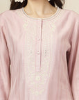 Solid Embroidered A-Line Poly Viscose Kurta & Palazzo Set
