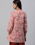 Floral Printed Longline Cotton Top with Mirror Embroidery