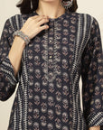 Floral Printed A-Line Modal Chanderi Kurta Set with Zari Embroidery