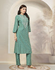 Bandhani Printed Poly Linen A-Line Kurta Set with Zari Embroidery