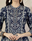 Floral Printed Cotton A-Line Kurta with Embroidery & Palazzo Set