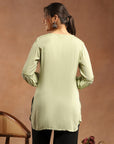 Viscose Rayon Kurti with Lace Detailing & Bishop Sleeves