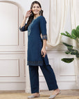 Solid A-Line Poly Viscose Kurta with Palazzo