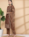 Floral Printed A-Line Poly Chanderi Kurta Set with Dupatta
