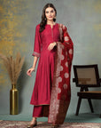 Solid Flared Silk Kurta Set with Banarasi Jacquard Dupatta