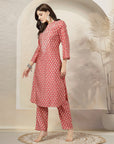 Bandhani Printed Poly Linen A-Line Kurta Set with Zari Embroidery