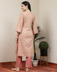 Ethnic Motif Printed Cotton Blend Straight Kurta Set with Chevron Palazzo