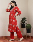 Printed A-Line Cotton Blend Kurta Set