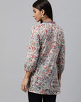 Floral Printed Longline Cotton Top with Mirror Embroidery