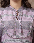 Floral Printed Poly Georgette Flared Dress with Mandarin Collar