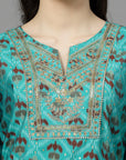 Ethnic Motif Printed A-Line Modal Chanderi Kurta Set with Zari Embroidery
