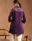 Solid A-Line Crepe Tunic with Thread Embroidery & Lace Detail