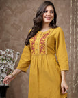 Solid A-Line Cotton Tunic with Embroidered Yoke