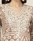 Patch Printed A-Line Cotton Cambric Kurta with Embroidery & Palazzo