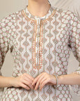 Abstract Printed A-Line Cotton Cambric Kurta with Embroidery & Palazzo