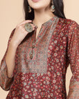 Floral Printed A-Line Poly Chanderi Kurta Set with Dupatta