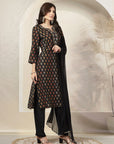Floral Printed Poly Viscose Kurta Set with Zari Embroidery & Dupatta