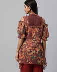 Floral Printed Flared Poly Chiffon Top