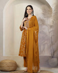 Bandhani Printed A-Line Modal Chanderi Kurta Set with Palazzo & Chiffon Dupatta