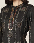 Floral Stripe Printed Rayon Kurta Set with Sequin Work