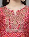 Ethnic Motif Printed A-Line Modal Chanderi Kurta Set with Zari Embroidery